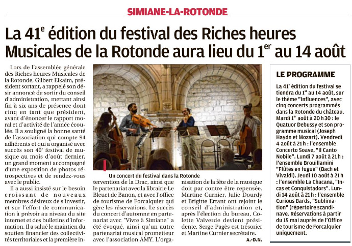 Article dans le journal "La Provence", 14/03/2023