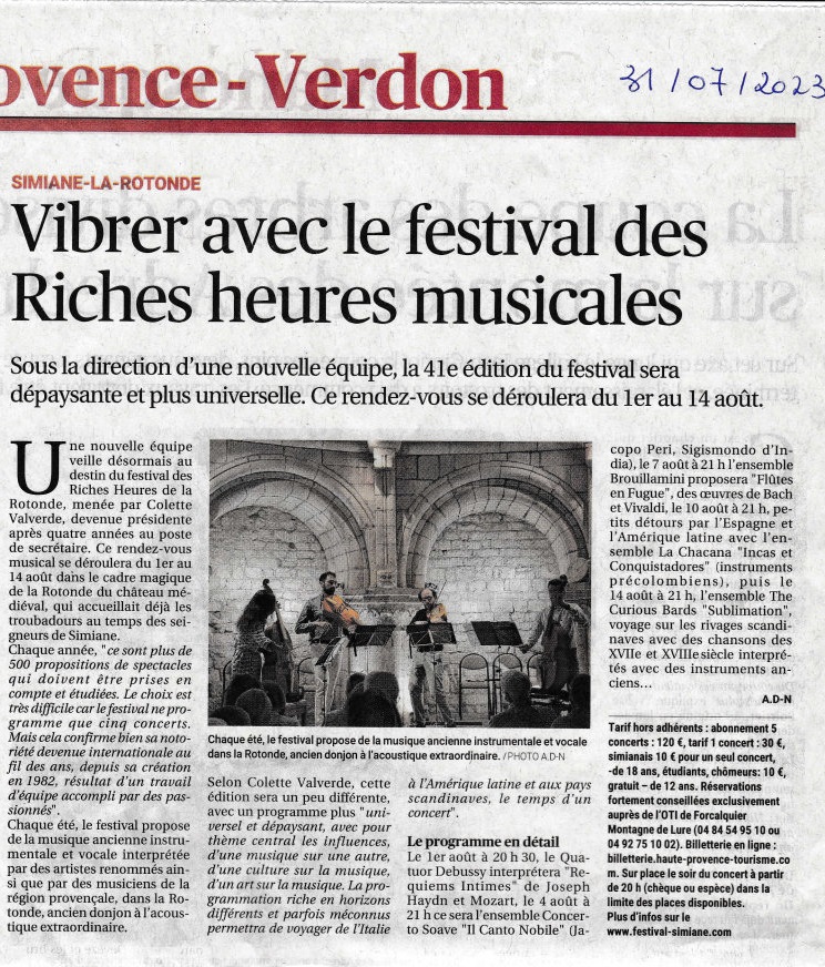 Article dans le journal "La Provence", 31/07/2023